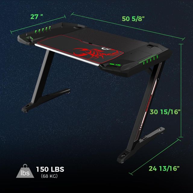 Eureka Ergonomic Z60 Gaming Desk with LED Lights