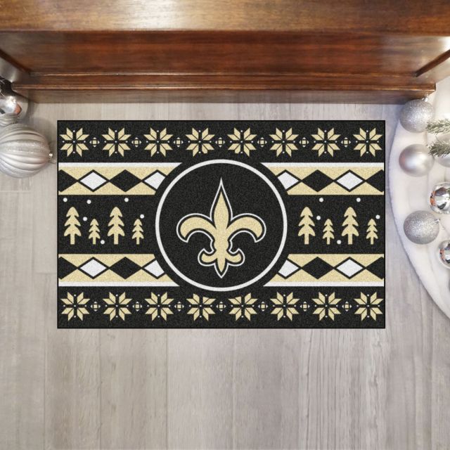 New Orleans Saints Holiday Sweater Starter Mat