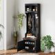 3-in-1 Hall Tree with Shoe Storage, Coat Rack with Bench, Entryway Furniture with Five Hooks, Black Wood Grain