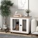  Dog Kennel Furniture Side End Table Indoor with Lockable Door, for Small and Medium Dogs, WalnutBrown