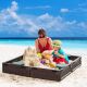  Kids Outdoor Sandbox with Cover Garden Bed, Easy Assembly for Backyard,Brown, 48.5