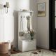  Hall Tree with Coat Rack, Storage, and Sitting Bench, Cream White