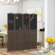 Wooden Room Divider with Blackboard, 4 Panel Folding Privacy Screen for Home Office, 5.5', WalnutBrown