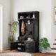 3-in-1 Hall Tree with Shoe Storage, Coat Rack with Bench, Entryway Furniture with Five Hooks, Black Wood Grain