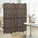 Folding Room Divider Screen 4 Panel 6' Tall Privacy Screen Freestanding Wood Partition for Home Office, Brown