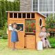  Wooden Playhouse for Kids Outdoor with Working Door, Windows, Mailbox, Bench, Flowers Pot Holder, 48