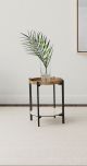 Adhvik Round Side Table with Marble Shelf Natural and Black