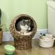  Handwoven Elevated Cat Bed with Soft Cushion & Egg Chair Shape, Basket Bed Kitty House with Stand, Raised Wicker House for Indoor Cats, 20