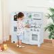 Qaba Kids Kitchen Playset with Telephone, Wooden Kitchenette for kids with Cookware, Storage Cabinet, Water Dispenser, Blackboard, Toddler Pretend Play Kitchen with Cooking Accessories for Aged 3+