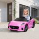 Qaba Maserati Gran Turismo Licensed 12V Kids Electric Car w/ Remote Control, Soft Start, LED Lights, Music, Horn, Pink