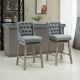  Bar Height Bar Stools Set of 2, 180 Degree Swivel Barstools with Solid Wood Footrests and Button Tufted Design, 30