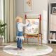 Qaba 3 in 1 Easel for Kids with Paper Roll, Whiteboard, Chalkboard, Double Sided & Adjustable Height, Nature Wood