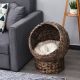  Handwoven Elevated Cat Bed with Rotating Basket and Soft Cushion, Wicker Cat Egg Chair with Stand,Brown