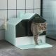  Hooded Cat Litter Box w/ Litter Mat, Litter Particle Catching, Light Blue