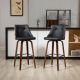  Bar Height Bar Stools, PU Leather Swivel Barstools with Footrest and Tufted Back, Set of 2, Black