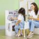 Qaba Pretend Play Kitchen, Kids Kitchen Playset with Play Phone, Chalkboard, Towel Rack & Ice Maker for 3-8 Years White