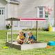  Kids Sandbox with Height Adjustable Canopy, Wooden Sandbox Backyard Toy with Kitchen Playset Accessories, Outdoor Activity Gift for Girls and Boys, Ages 3-7
