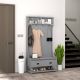 3-in-1 Hall Tree, Entryway Bench with Coat Rack, Mudroom Bench with Shoe Rack, 2 Storage Drawers, 4 Hooks and Padded Seat Cushions for Hallway, Gray