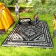  Reversible Outdoor Rug, Waterproof Plastic Straw with Carry Bag, 9' x 18', Black & Gray Square Patchwork
