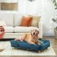  Raised Dog Couch with Comfortable Cushion, Pine Wood Legs, Foot Pads for Large-Sized Dogs Indoor Use, Dark Blue