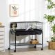  Two-Story Small Animal Cage Removable from Stand, Guinea Pig Cage with Shelf & Wheels, Pet Habitat for Hedgehog, Chinchilla, Ferret, 39