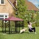  Welded Wire Outdoor Dog Kennel with 360° Rotating & 4 Levels Adjustable Bowls, Waterproof Cover, 4.6' x 4.6' x 5'