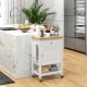  Kitchen Island on Wheels, Rolling Kitchen Cart with RubberWood Top, Drawer, Wine Rack and Cabinet, White