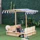  Covered Sandbox, Wooden，with Cover Adjustable Canopy, Detachable Seats and Backrests, Kids Sandbox with Convertible Bench Seat, Bottom Liner, Natural Blue