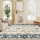  Machine Washable Area Rug 4x6, Non-Slip Boho Floral Print Floor Carpet for Living Room, Bedroom, Dining Room, Blue
