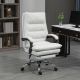  Microfibre Executive Massage Office Chair,  Computer Desk Chair, Heated Reclining Chair with Footrest, Double-tier Padding, Swivel Wheels, Cream White