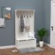  3-In-1 Entryway Bench with Coat Rack, Hall Tree with Bench and Shoe Storage, 5 Hooks for Hallway Cream White