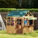 Qaba Wooden Outdoor Playhouse, Foldable Kids Cottage with Windows, Working Door, Snack Bars, Waterproof Covers, for 3-8 Years