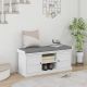  Shoe Storage Bench with Cushioned Seat, Entryway Bench Seat with 2 Cabinets and Adjustable Shelf for Hallway, White
