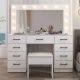 Large White Makeup Vanity with 9 Drawers, Bench, USB Charging Station