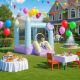 Qaba Inflatable Bounce House with Air Blower, Slide, Stakes, Repair Patches, Storage Bag, for Kids Ages 3-8, 98