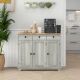  Kitchen Storage Cabinet, Sideboard Floor Cupboard with Solid Wood Top, Adjustable Shelf, and 3 Drawers, Light Gray