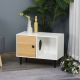  Wooden Cat House with Soft Cushion, Decorative Kitten Condo Side Table, Elevated Pet House with Storage Space