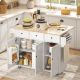  Kitchen Island on Wheels with Drop Leaf, Charging Station, Rolling Kitchen Cart with Wood Top, Adjustable Shelf, White