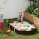 Qaba Kids Sandbox with Cover, 4 Corner Seats, Bottom Liner for Backyard, Garden, Outdoor, 71