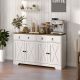  Kitchen Storage Sideboard, Farmhouse Buffet Cabinet with Barn Style Doors, Drawers, Adjustable Shelves, White