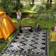  Reversible Outdoor Rug, Waterproof Plastic Straw with Carry Bag, 9' x 18', Black & White Rhombus Border