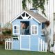  Wooden Playhouse for Kids Outdoor with Flower Pot Holders, Door, Windows, Service Stations for 3-7 Years, Blue