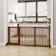  Freestanding Length Adjustable Wooden Pet Gate with Lockable Door 3 Panels,Brown