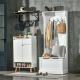  Hall Tree with Coat Rack, Storage, and Sitting Bench, White