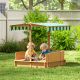  Wooden Kids Sandbox with Cover, Children Outdoor Sand Box with Foldable Bench Seats and Adjustable Canopy