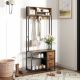  Hall Tree with Bench and Shoe Storage, 5-in-1 Entryway Bench with Coat Rack, 3 Storage Shelves, 2 Fabric Drawers,Brown
