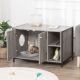  Large Wooden & Steel Cat Litter Box Enclosure, Kitten Washroom End Table, Indoor Hidden Cat House with Magnetic Doors & Storage Shelves, Gray