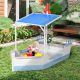  Kids Sandbox with Canopy, Pirate Ship Wooden Sand Boxes with Bench for Backyard, Sand Pit for Toddlers, 83