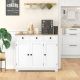  Kitchen Storage Cabinet, Sideboard Floor Cupboard with Solid Wood Top, Adjustable Shelf, and 3 Drawers, White