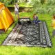  Reversible Outdoor Rug, Waterproof Plastic Straw with Carry Bag, 9' x 18', Black & Gray Rhombus Patchwork